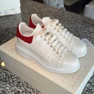 Alexander McQueen White and Red Leather Sneakers